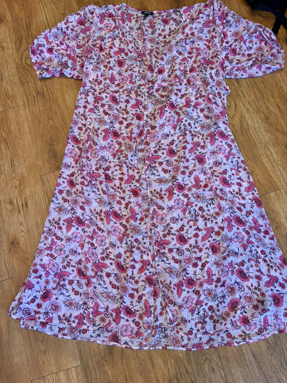 torrid Pink and Brown Floral Button-Front Dress